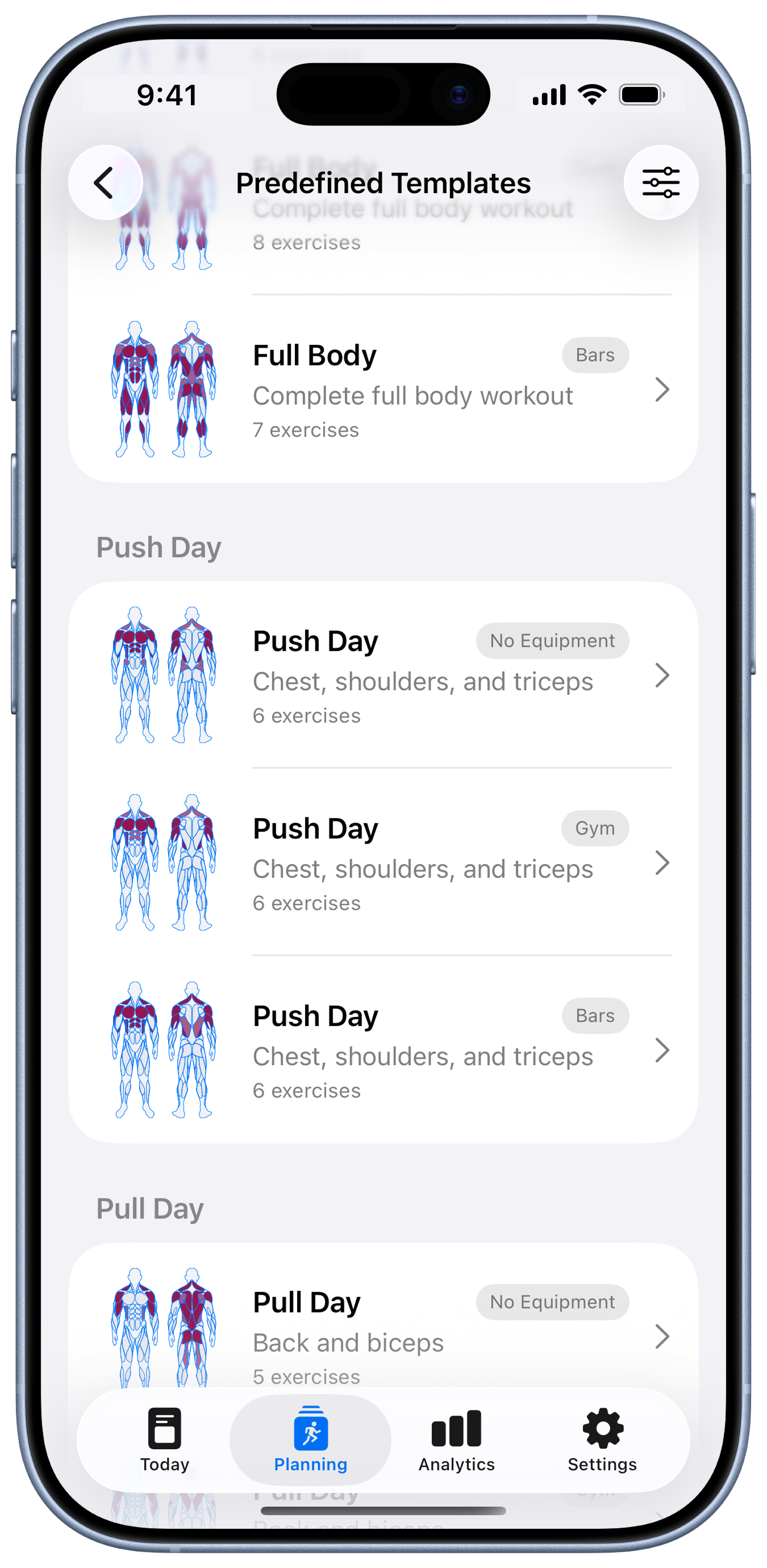 Predefined Workout Templates